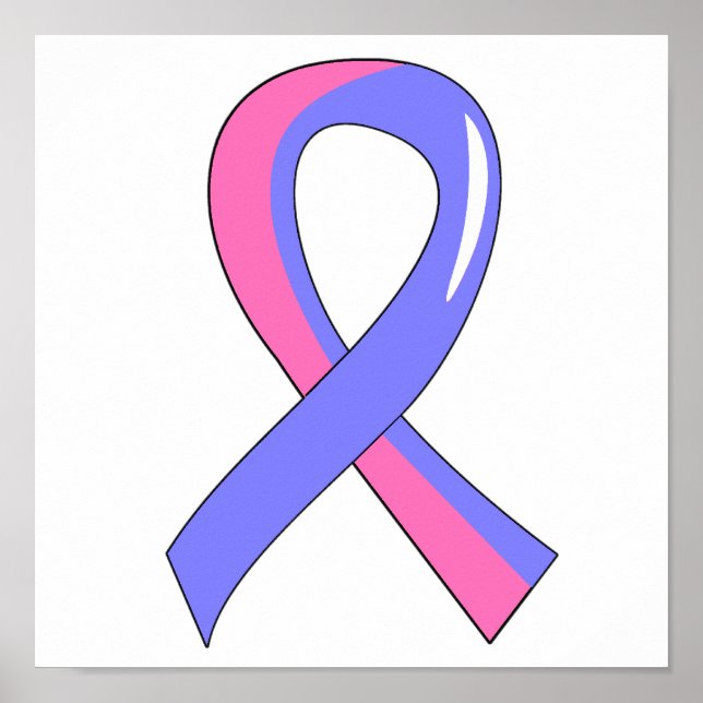 Poster Cancer de peito masculino Fita cor-de-rosa azul 3 (Frente)