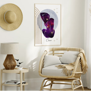 Poster Cancer Feminina Roxo Zodiac