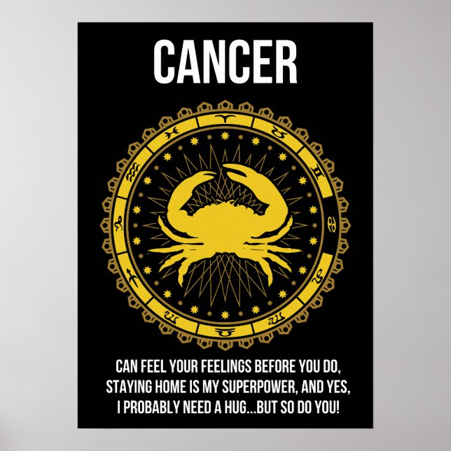 Poster Cancer - Horoscópio, Sinal Zodioso Engraçado Humor (Frente)