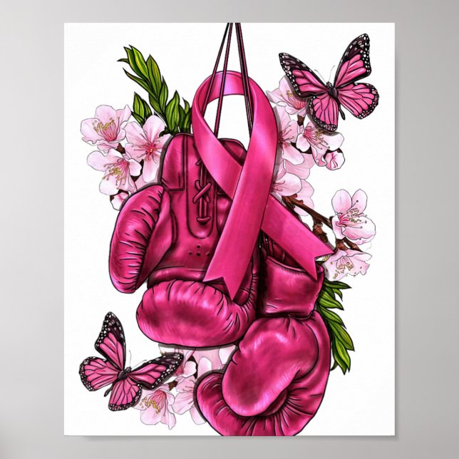 Poster Cancer Mama Consciência Rosa Boxas Luvas Rosa Ri (Frente)