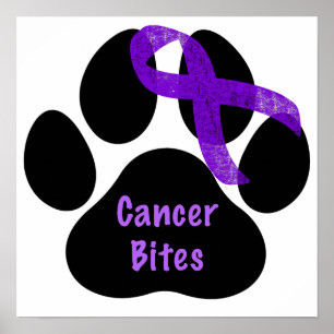 Poster Câncer Morde Pata do Cachorro Laço Roxo Linfoma Câ