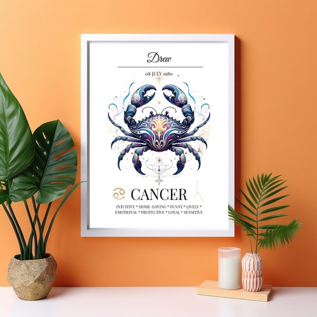 Poster Cancer Personalizado Elegante Zodiac Watercolor (Criador carregado)