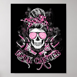 Poster Cancer Rótulo Caveira Mensagem Cancer Rosa Pão-Pia