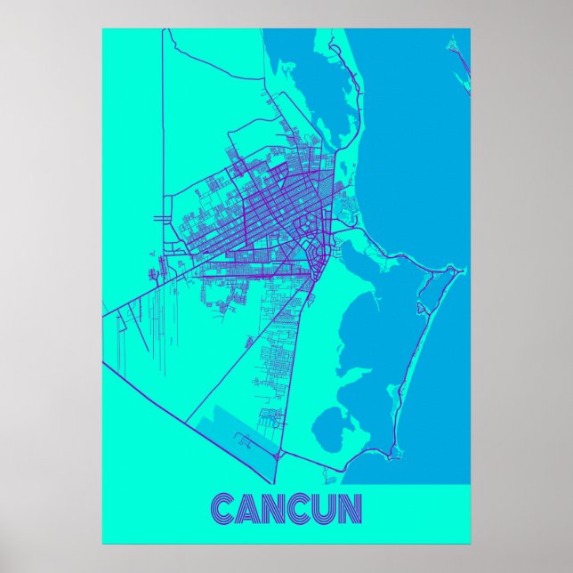 Poster Cancún - Mapa da Cidade da Galáxia do México (Frente)
