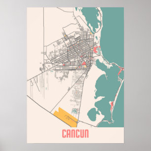 Poster Cancún - Mapa da Cidade do Chalk no México