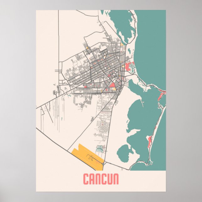 Poster Cancún - Mapa da Cidade do Chalk no México (Frente)