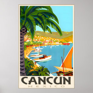 Poster Cancun México Cartaz de Viagem de Praia Tropical R