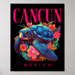 Poster Cancun México Floral Praia Tartaruga Lembrança