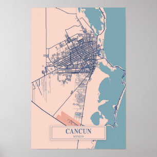 Poster Cancun México Mapa da Cidade Ventilada Viagem