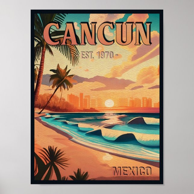 Poster Cancún México Palm Tree Viagens vintage Souvenir (Frente)