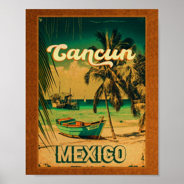 Poster Cancun México Palm Tree Viagens vintage Souvenir (Frente)