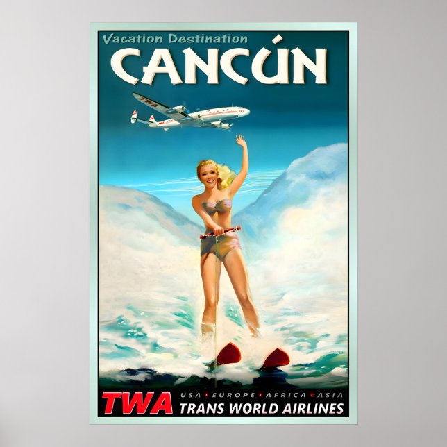 Poster CANCUN México TWA Trans World Airlines (Frente)