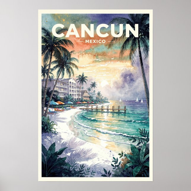 Poster Cancun México Viagem Antiga (Frente)