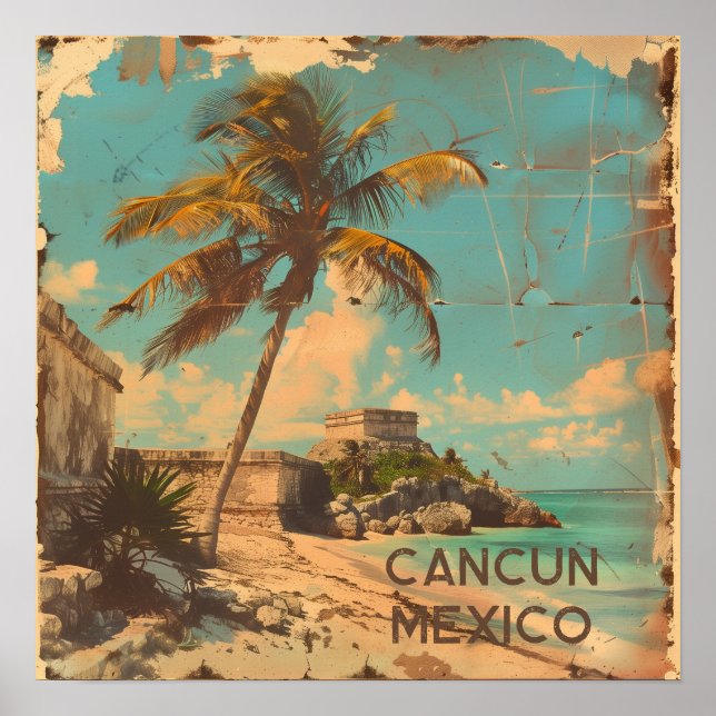 Poster Cancun Vintage Travel Poste (Frente)