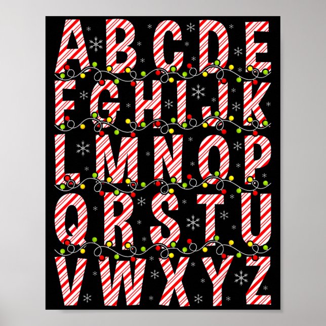 Poster Candy Cane Alphabet Christmas Lights Teacher Schoo (Frente)