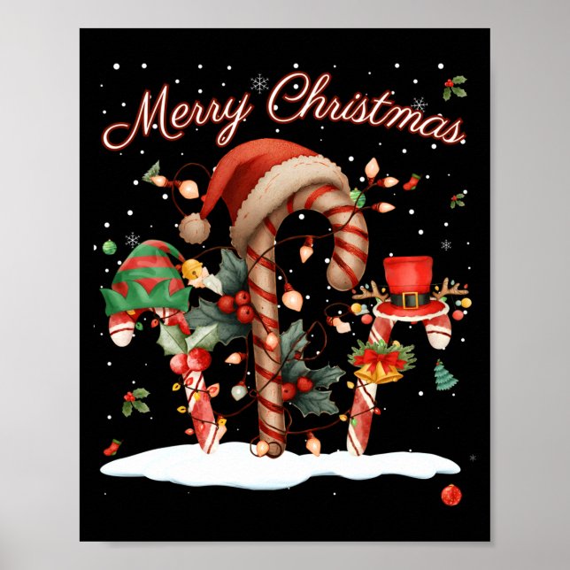 Poster Candy Cane Crew Christmas Elf Hat Santa Holiday De (Frente)