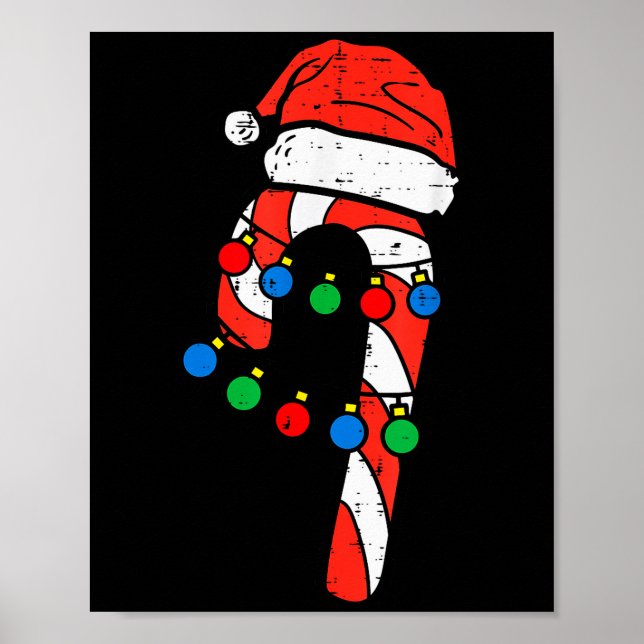 Poster Candy Cane Santa Hat Christmas Lights Xmas Men Wom (Frente)