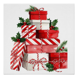 Pôster Candy Cane Stack Watercolor Christmas Poster
