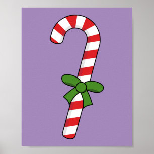 Poster Candy Cane with Green Ribbon