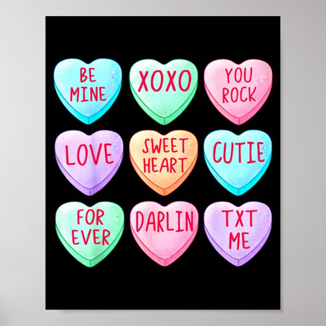 Poster Candy Sweet Hearts Love Valentines Day Shirt Women (Frente)