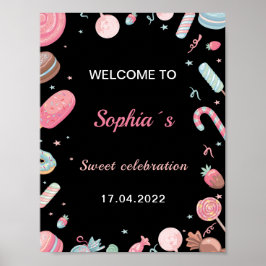Poster Candyland Birthday - Sinal de boas-vindas rosa e p