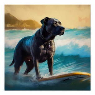 Pôster Cane Corso Beach Surfing Painting