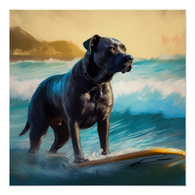 Pôster Cane Corso Beach Surfing Painting (Frente)
