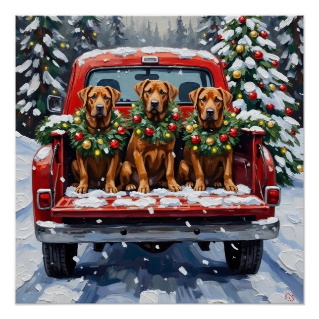 Pôster Cane Corso Caminhão Vermelho de Natal Feriado (Frente)