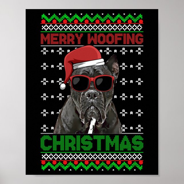 Poster Cane Corso Dog Funny Merry Woofing Christmas (Frente)