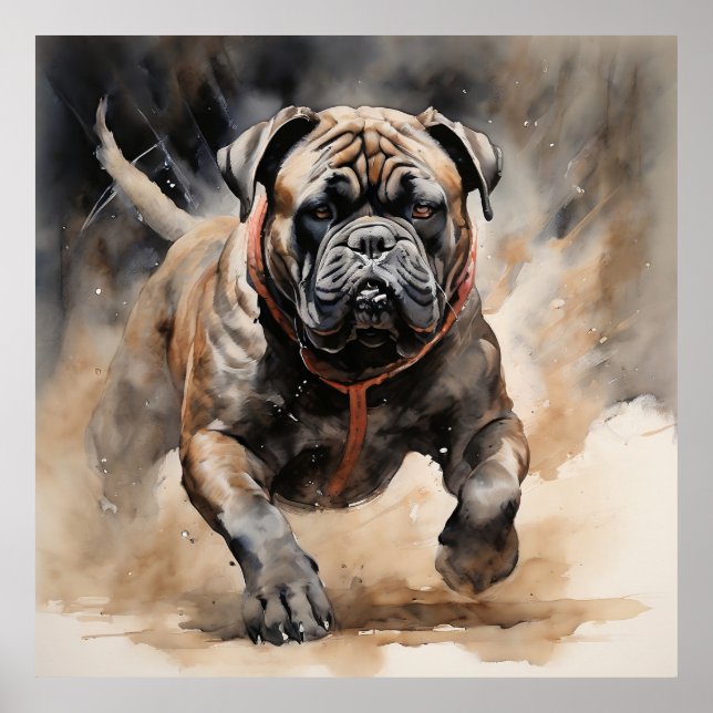Poster Cane Corso Executando Desenho de Tinta (Frente)