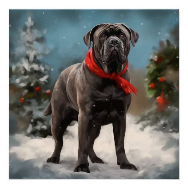 Pôster Cane Corso no Natal da Neve (Frente)