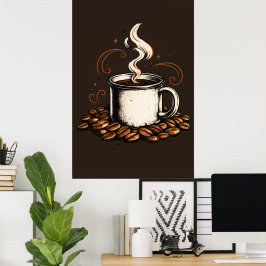 Poster Caneca de Café Vintage com Grãos de Café | Café Ac