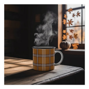 Pôster Caneca de Café Xadrez Padrão Heritage Outono Vapor