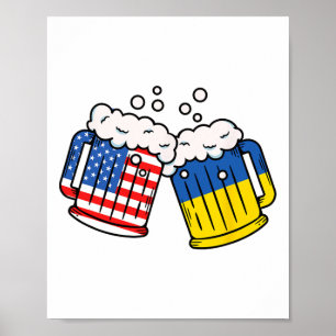 Poster Caneca de cerveja da bandeira da Ucrânia americana