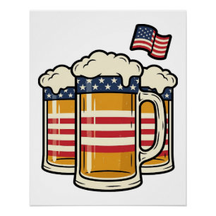 Pôster Caneca de Cerveja Patriótica Design Vetorial Vinta