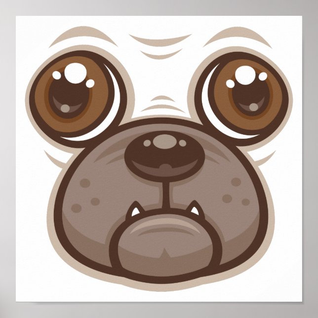 Poster Caneca de Pug de Desenho Animado Cara de Cachorro (Frente)