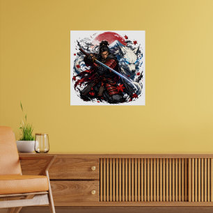 Poster Caneca Samurai e Lobo Branco Fantasia do Guerrei