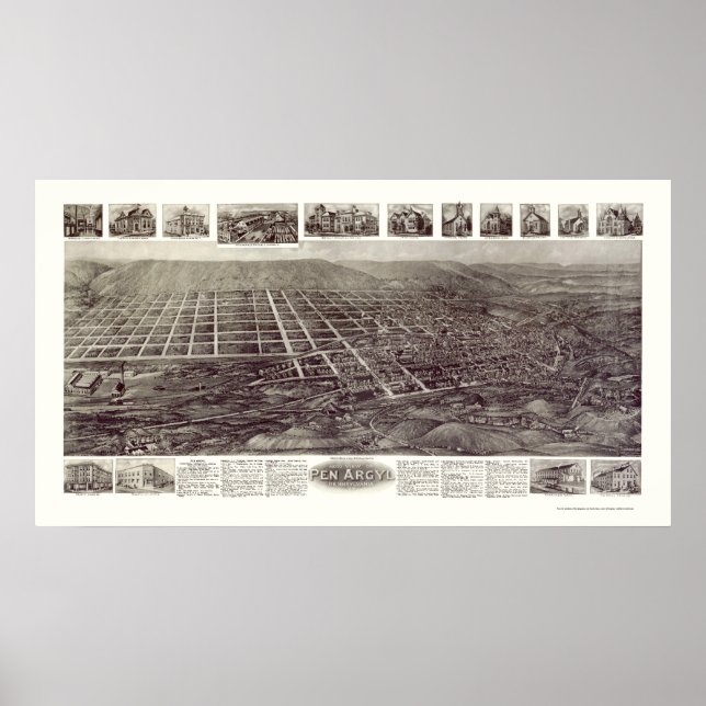 Poster Caneta Argyl, PA Panorâmica Mapa - 1916 (Frente)