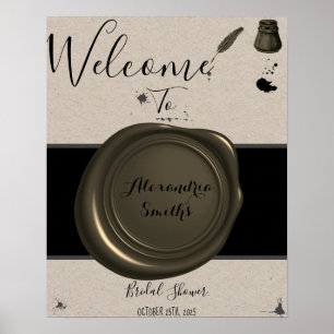 Poster Caneta de Pena e Tinteiro Bem-vindo Sinal de Chá d