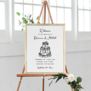 Poster Caneta Tinta Whimsical Drawn Casamento de Bolo Bem