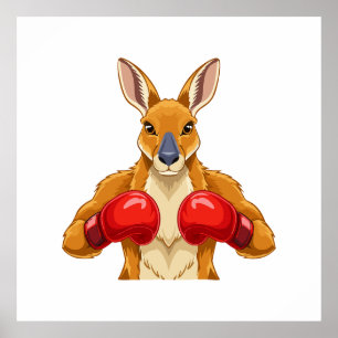 Poster Canguru animado com luvas de boxe vermelhas