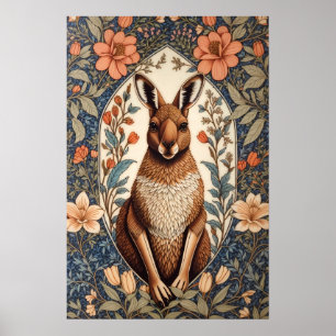 Poster Canguru Elegante Inspirado em William Morris