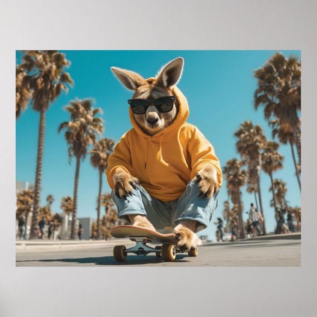 Poster Canguru Legal de Óculos de Sol em um Skate (Frente)