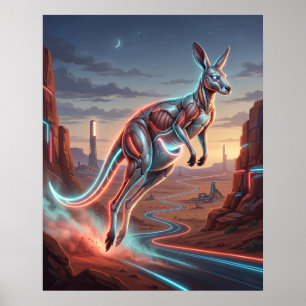 Poster Canguru Vermelho Neon Outback
