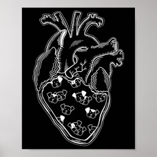 Poster Caninos Anatomia Cardíaca Estilo de Tatuagem
