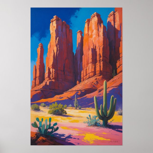 Poster Cânion do Deserto com Formações de Rocha Vermelha  (Frente)