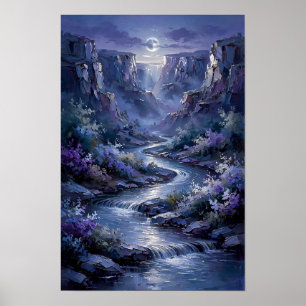 Poster Cânion Rio Luar - Noite Azul Roxo Mística