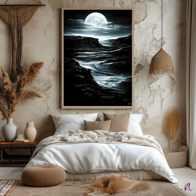 Poster Cânion Silver Moon – Noturno Monocromático (Criador carregado)