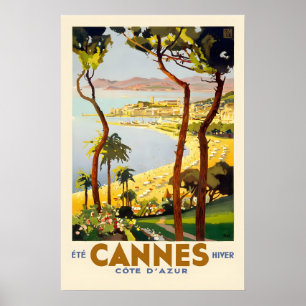 Poster Cannes França Estilo Vintage Viagem Francesa Anos