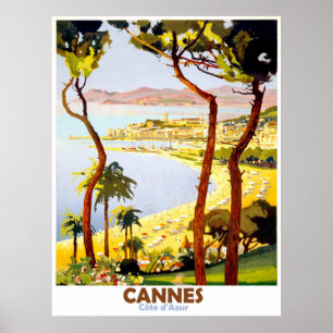 Poster Cannes, riviera francesa, França. Viagens vintage